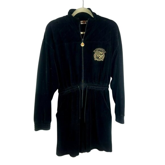 Ellesse Velour Tracksuit Romper Shorts Women Small‎ Black Zip Crest Athleisure - Picture 1 of 8